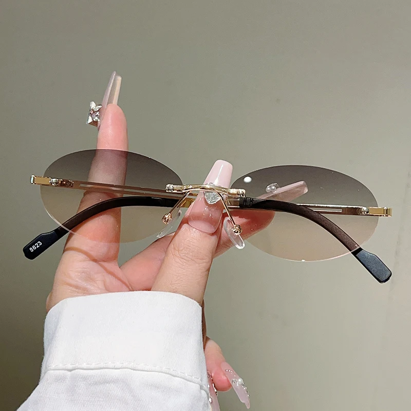Sunglasses Uv400 - Okulary przeciwsłoneczne bez oprawek, owalne, damskie,