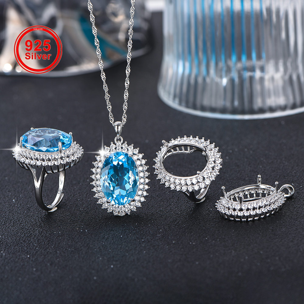 Luxury Gift Set - 13x18mm S925 srebrny pierścionek wisiorek puste